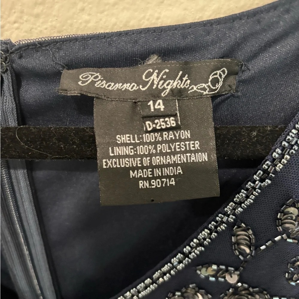 Pisarro Nights | Elegant Navy Blue Sequin Evening Gown | Size 14 - Picture 8 of 11